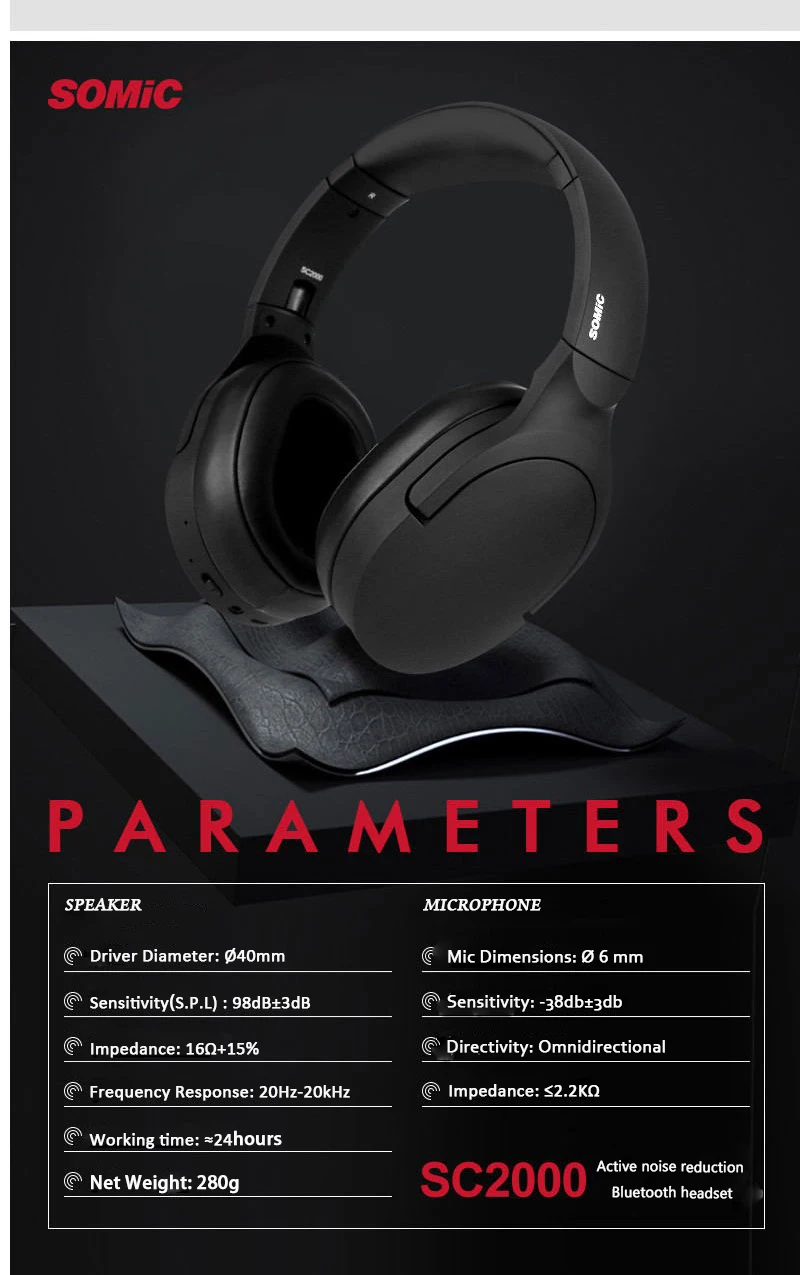 SOMIC SC2000 беспроводные наушники Bluetooth гарнитура наушники регулируемые наушники с микрофоном для ПК мобильного телефона Mp3 ноутбука