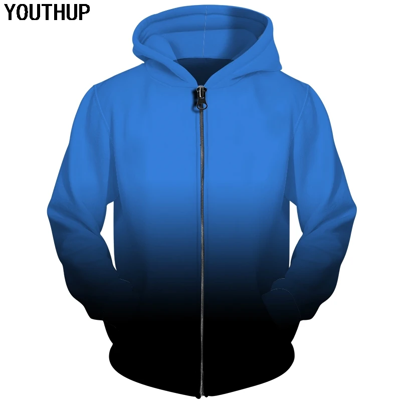Забавные 3d толстовки YOUTHUP 2020 градиентные однотонные мужские на молнии с