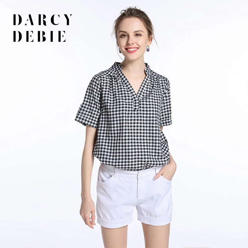 Darcydebie новый офис в клетку Короткие футболки с рукавами куртка рубашка| |