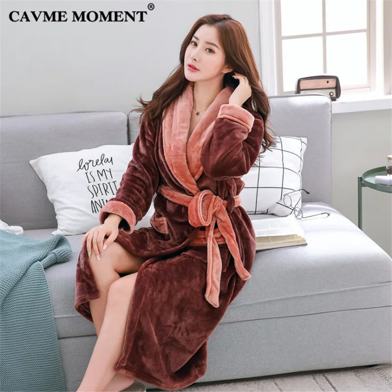 CAVME 6XL Plus Size Winter Flannel Kimono Robe for Women Femme Ladies Warm Sleepwear Night Gown Dress 70-135KG