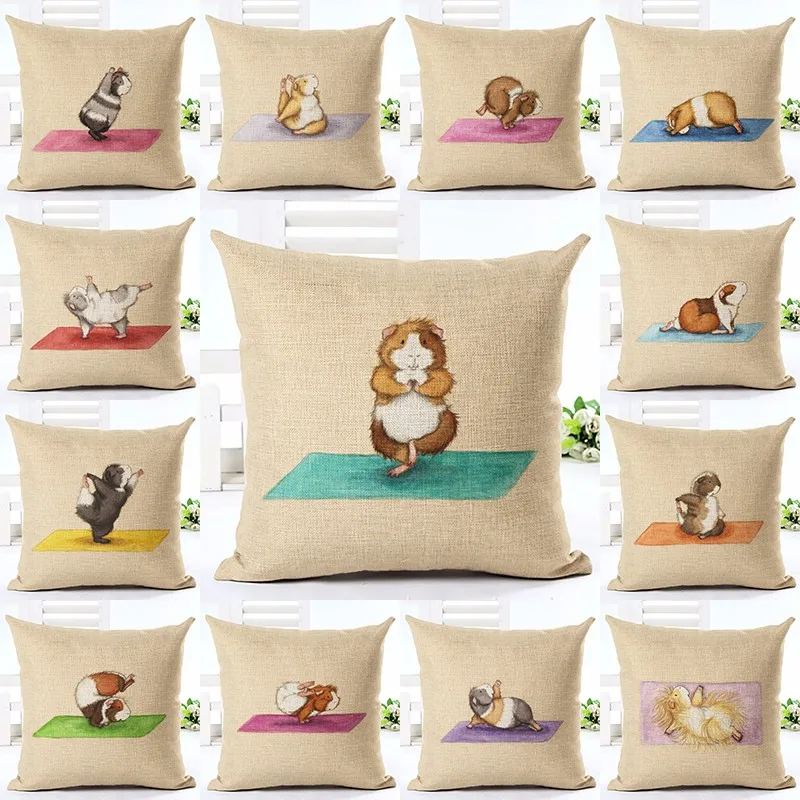 

Personalized lovely Doing Yoga Hamster Throw Pillow Cushion Cover Home Decor Printed Cotton Linen Home Decor Pillowcase