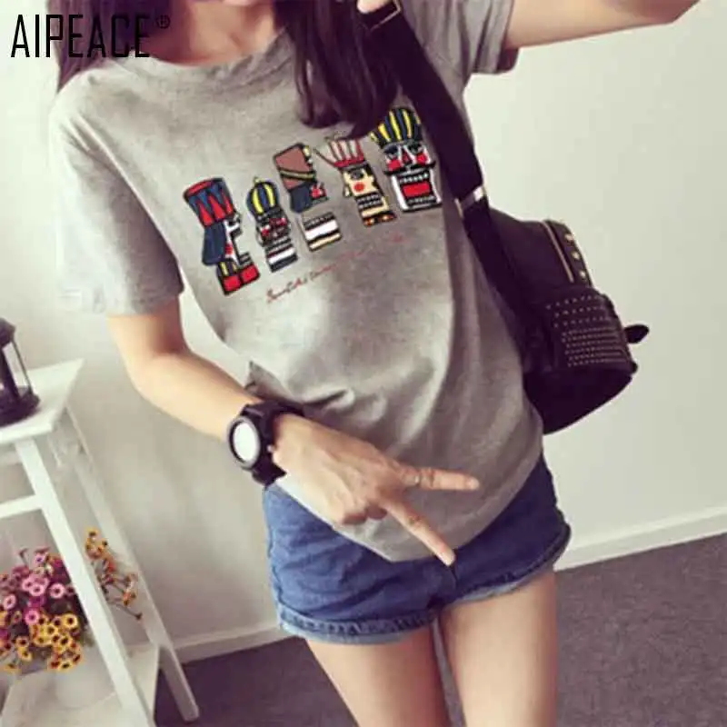 AIPEACE/Летняя женская футболка с принтом женские модные повседневные топы Женская