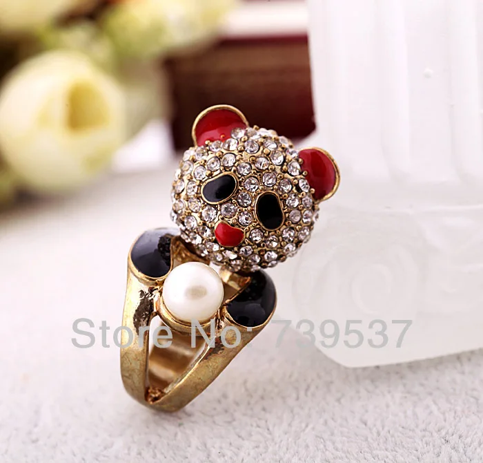 Женское кольцо с милой пандой и кристаллами ювелирное изделие высокого качества