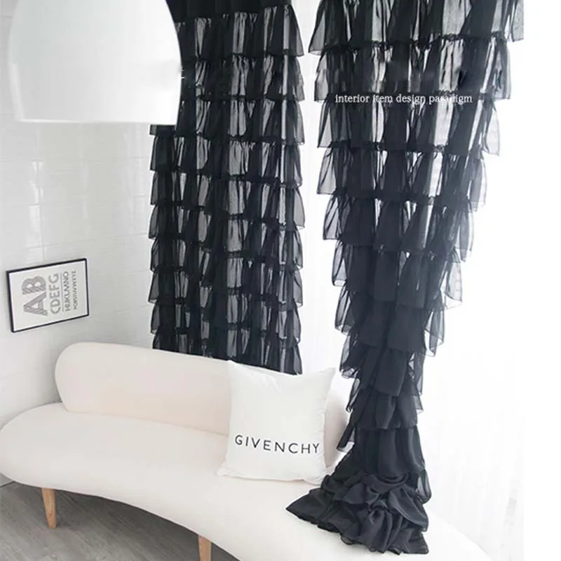 Современные занавески Хелен черные тюлевые для платья с кексами гостиной