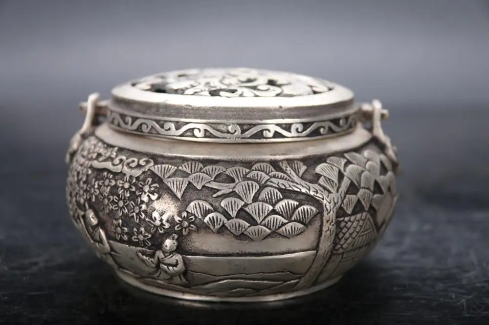 Китайская ручная резьба Miao Серебряная куриная горелка изысканный qianlong mark|Статуи