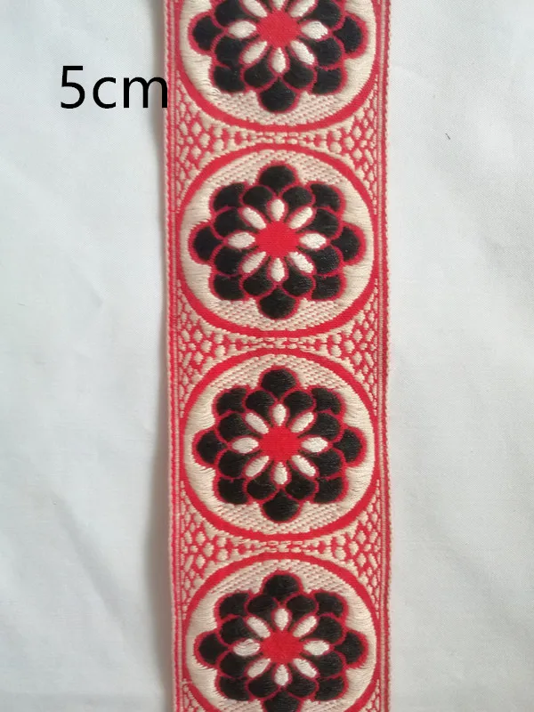 Оптовая 5 см 10 Ярдов Красный Цветок Старинные Жаккардовые Вышитые Ленты Швейные