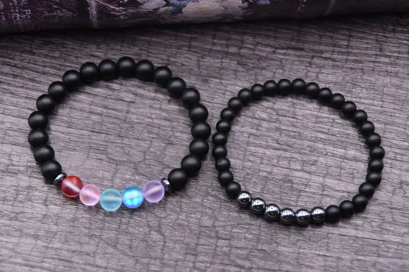 Kang hua 2 pieces/set 6mm 8mm Matte Black natural stone bead bracelets Distance colorful charming jewelry for friend | Украшения и