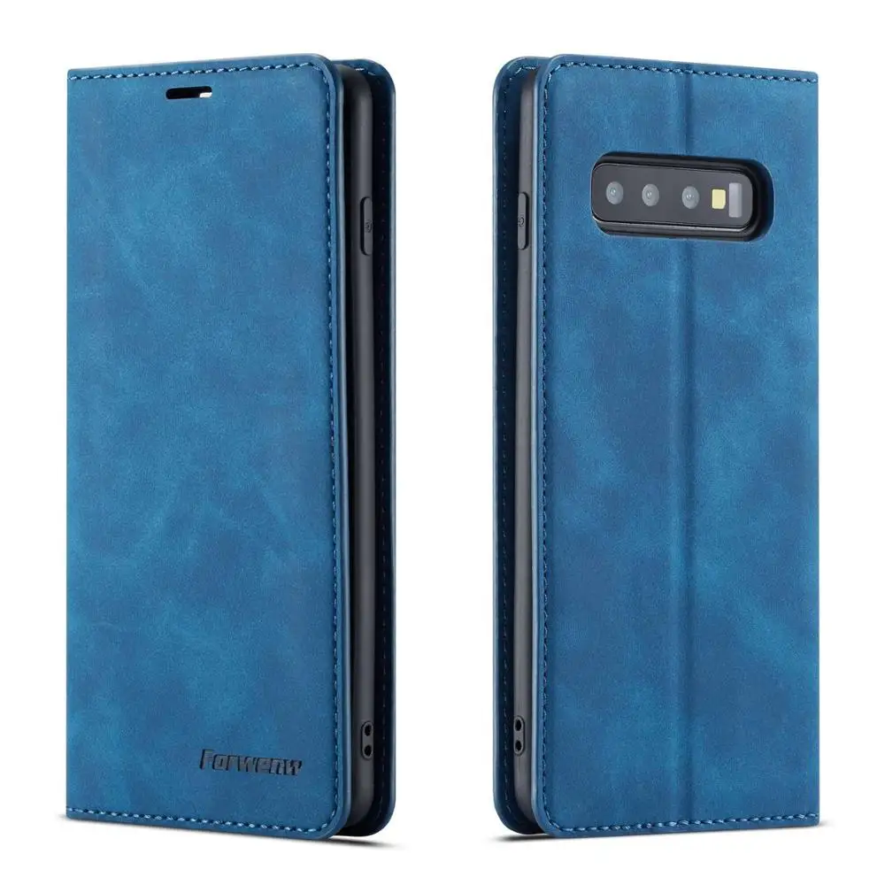 Синий Магнитный кожаный чехол-книжка для samsung Galaxy S10 S10 Plus, роскошный чехол-держатель для карт и чехол-бумажник для samsung S10 Lite, черный чехол - Цвет: Синий