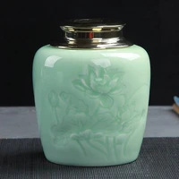 chinese ceramic green lotus tea caddies canister kung fu tea set accessories tea jar cans box for home or office teaware