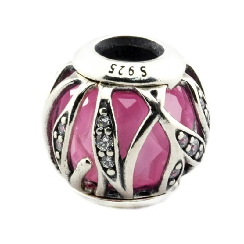925 Sterling Silver Pink Zirconia Nature's Radiance Charms Beads With Brand Logo Fits Pandora Bracelets Jewelry Making | Украшения и