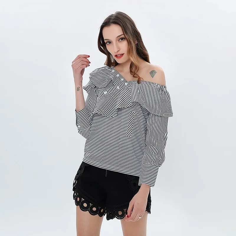 Женская блузка TWOTWINSTYLE с длинным рукавом в полоску большие размеры|sexy blouse|women shirt