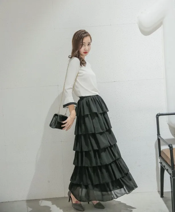 2017 Лето шесть Пышная многослойная юбка чистый цвет шифон skirt l1288|cake skirt|skirt chiffonskirt |