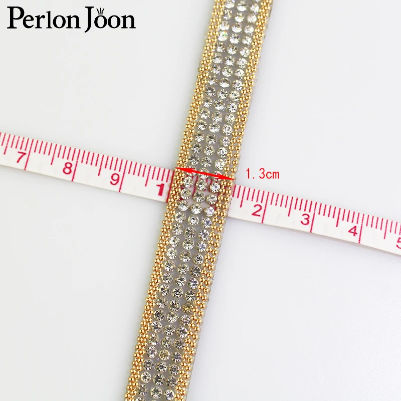 1 yard gold chain white rhinestone tape hot fix glass ribbon crystal rhinestone decoration iron on shoes clothing accessories