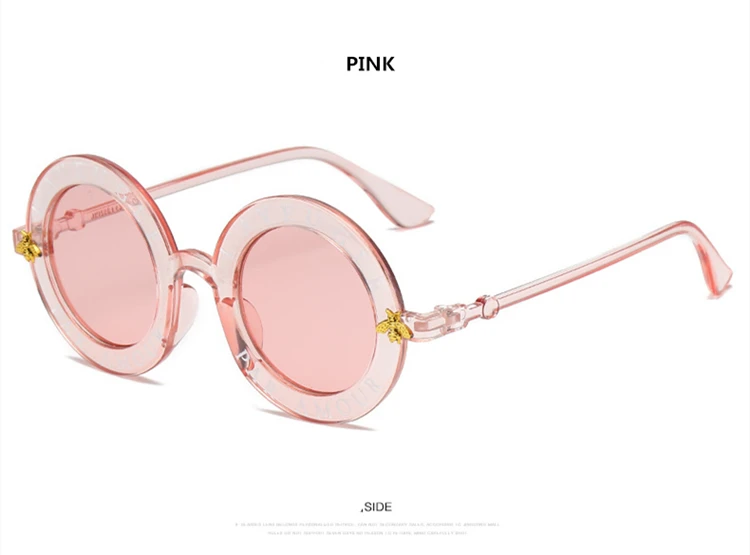 Pink Ретро Круглые Солнцезащитные очки с английскими буквами, маленькая пчелка, солнцезащитные очки для мужчин и женщин, брендовые дизайнерские модные мужские и женские очки - Цвет линз: Pink