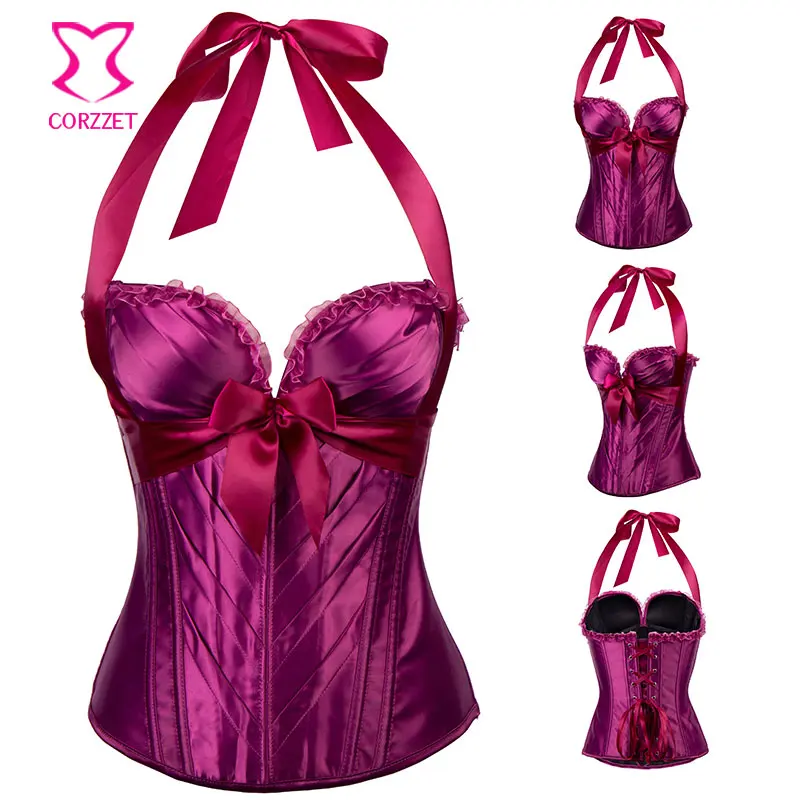 Женский атласный корсет с лямкой на шее в готическом стиле | Женская одежда