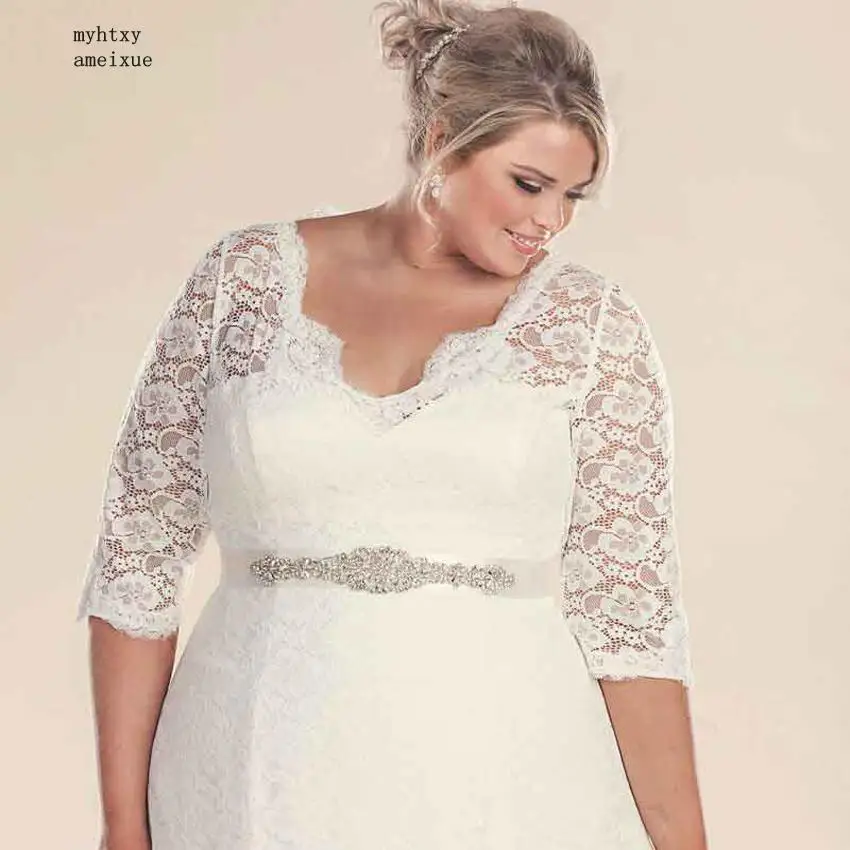 Дешевое свадебное платье 2020 рукав три четверти кружева Vestidos De Novia бисером размера
