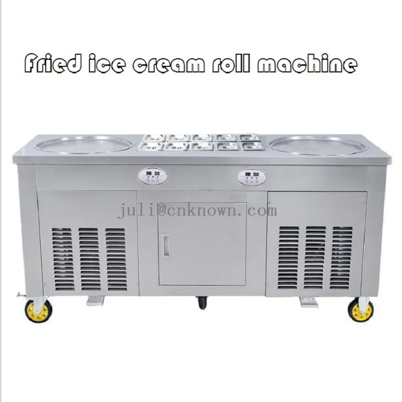 

Double round flat pans fried ice cream machine with 10 fruit container/Big thailand fried ice cream roll