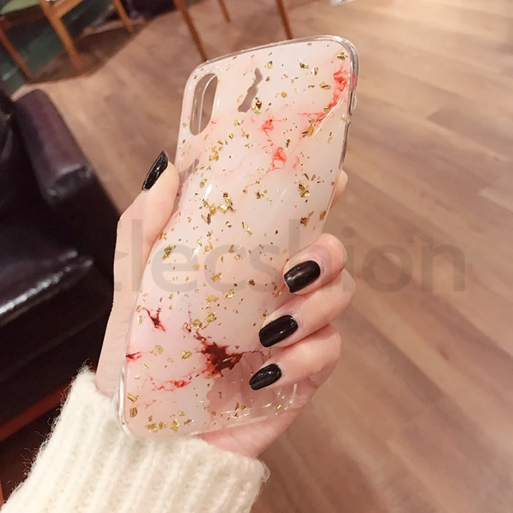 Блестящий чехол из золотой фольги для iPhone 7, 8 Plus, X, XS, XR Max, роскошный блестящий Мраморный чехол для iPhone 6, 6 s, Модный мягкий чехол из ТПУ