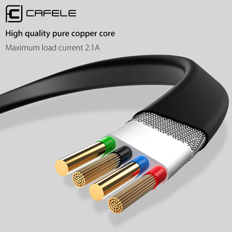 Cafele плоский usb type-C кабель для быстрой зарядки usb type-C кабель для Xiaomi huawei samsung usb type-C кабель DC 5 В 2A