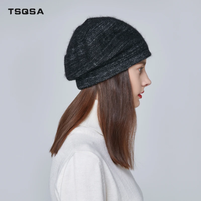 TSQSA Высокое Качество, Модная Шапка Новая Осень Зима Сияющий Вязаный Для Женщин Кролика Меховые Шапки Мягкие Теплые Шапки Cap TAH1836