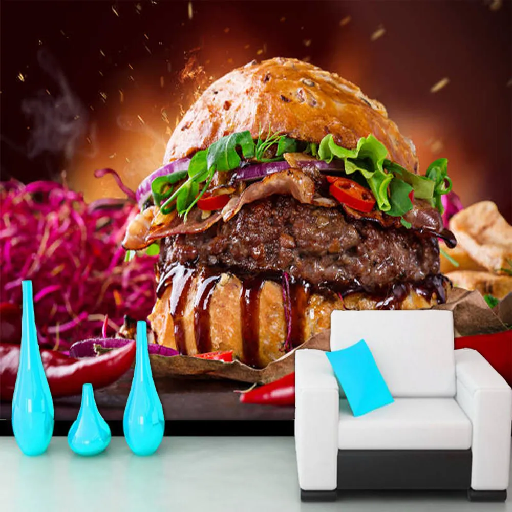 Вкусные Горячие бургер еда 3d обои papel де parede, обои для стен магазин фастфуда кухня, бар, ресторан росписи