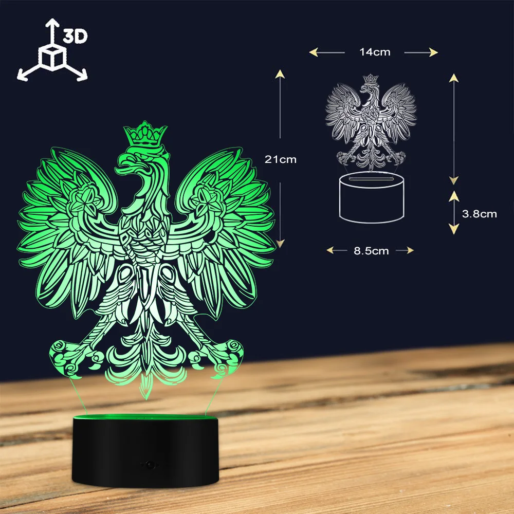 Полированный USB светильник с гербом полиска 3D Оптическая иллюзия домашний декор