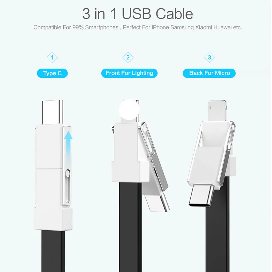 Для путешествий портативный 3 в 1 USB кабель Micro usb type C кабель для iPhone 7 XR брелок зарядное устройство зарядный кабель адаптер