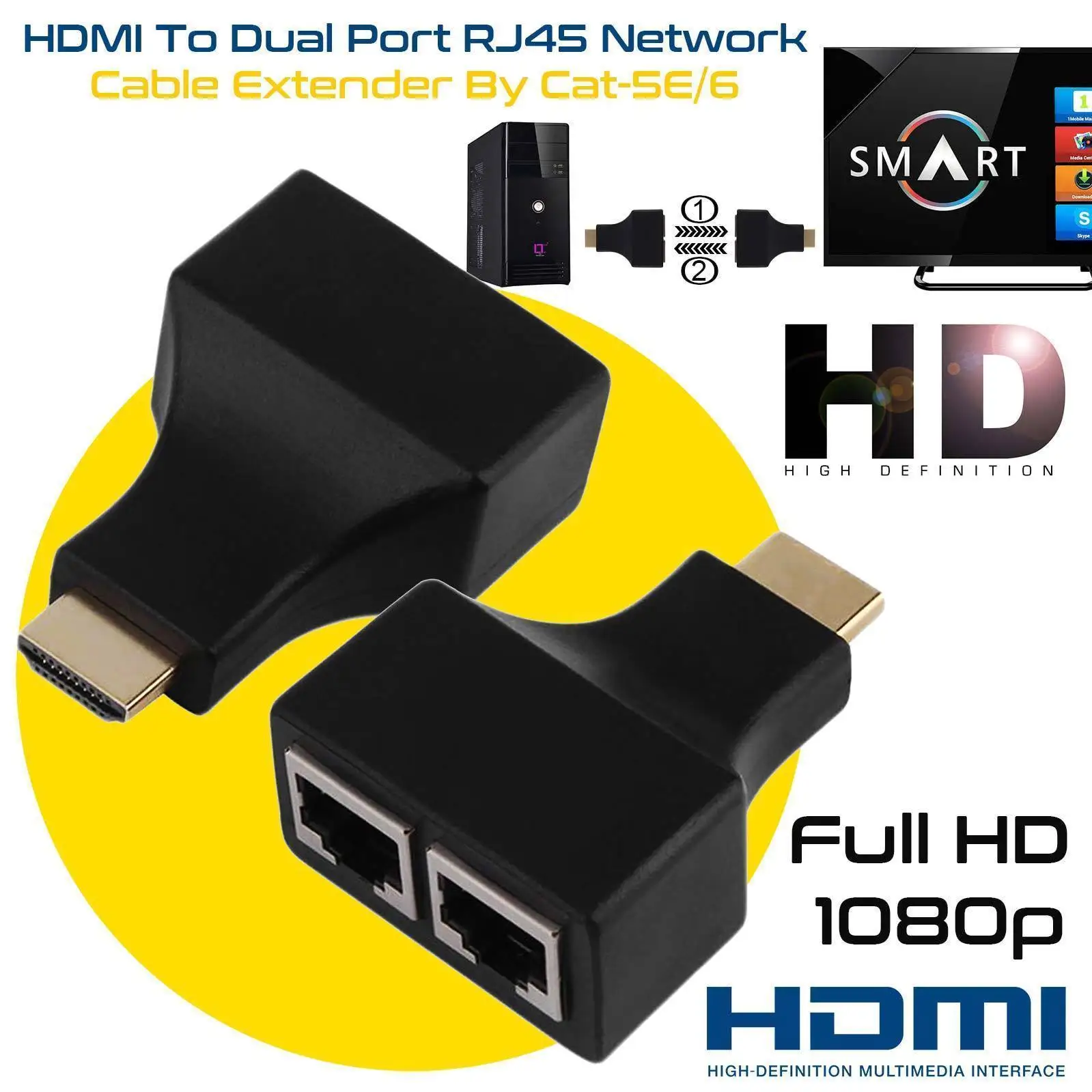 4K HD 1080P HDMI кабель удлинитель на двойной RJ45 по Cat 5e/6 сетевой Ethernet адаптер для DVD PS3 STB
