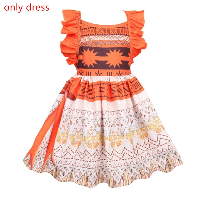 orange-only dress Одежда для маленьких девочек; платье принцессы для костюмированной вечеринки; Детские вечерние платья для девочек с надписью «Moana Vaiana» и ожерельем; костюмы для девочек с изображением поросенка и цыпленка - Цвет: orange-only dress