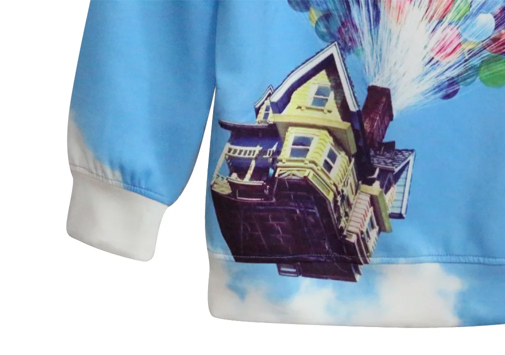 Harajuku 3D Print Flying colorful balloon villa house Sweatshirts Fashion Long sleeve Women Hoodies Cartoon Cute Hooded Pullover | Женская