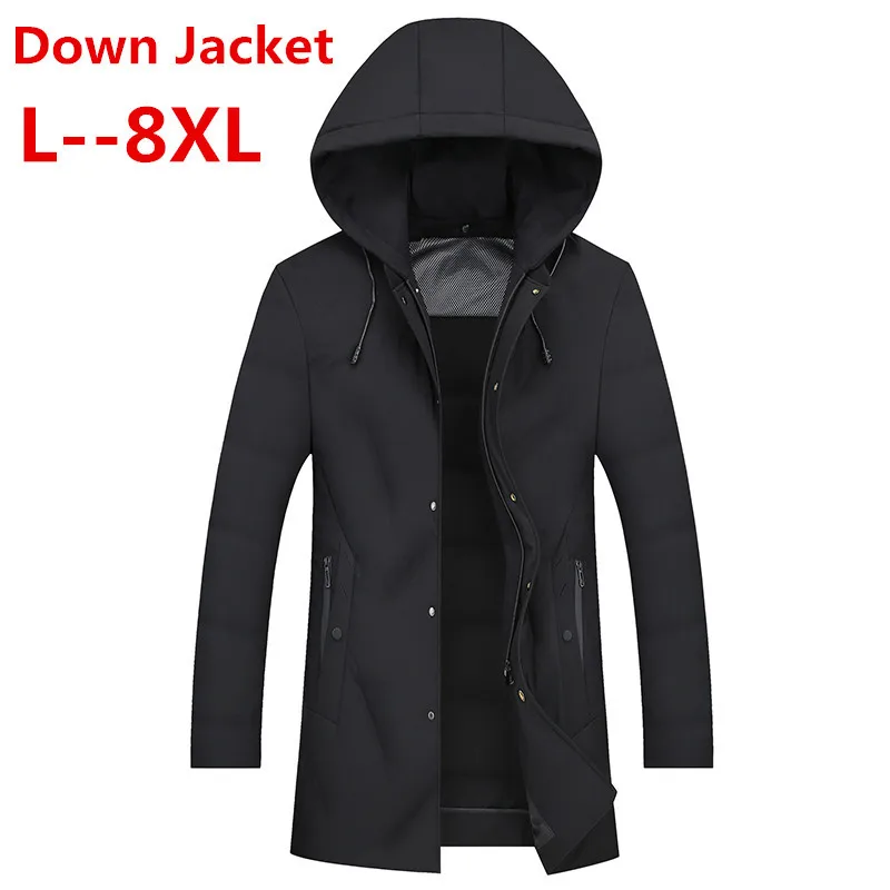 Длинный пуховик 10XL 8XL 6XL мужская зимняя куртка модный теплый белый с капюшоном