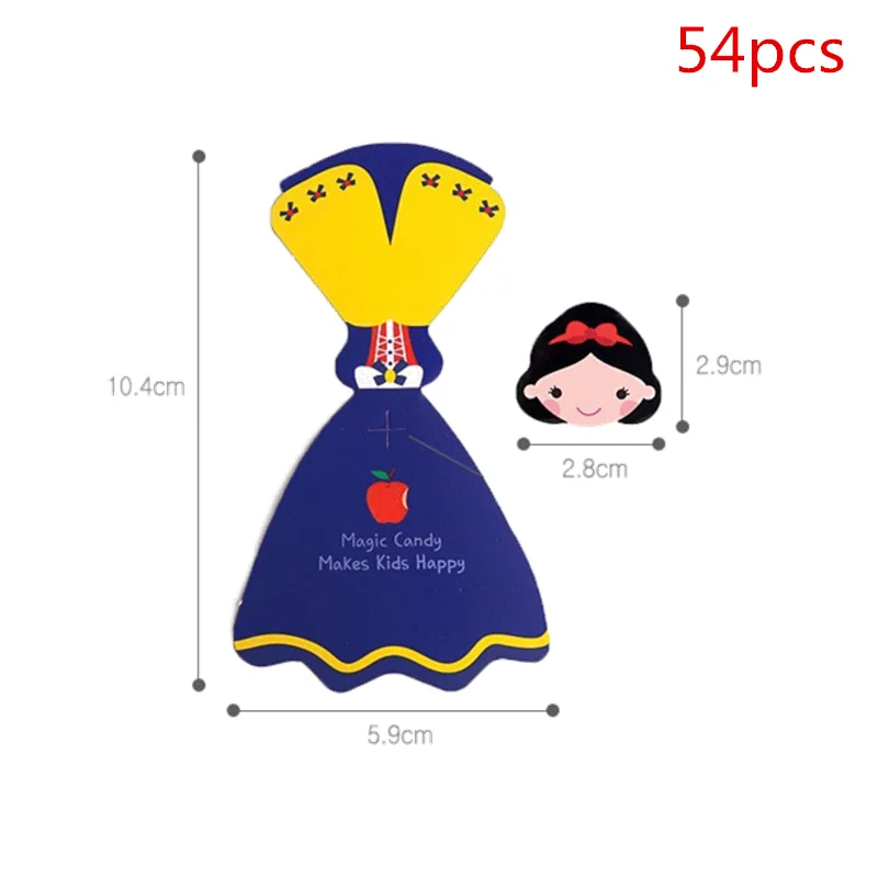 snow White 54pcs Принадлежности для дня рождения, детские конфеты, 54 шт., конфета, леденец, украшение, открытка для детей, принцесса, Белоснежка, Русалка, вечерние принадлежности, B - Цвет: snow White 54pcs