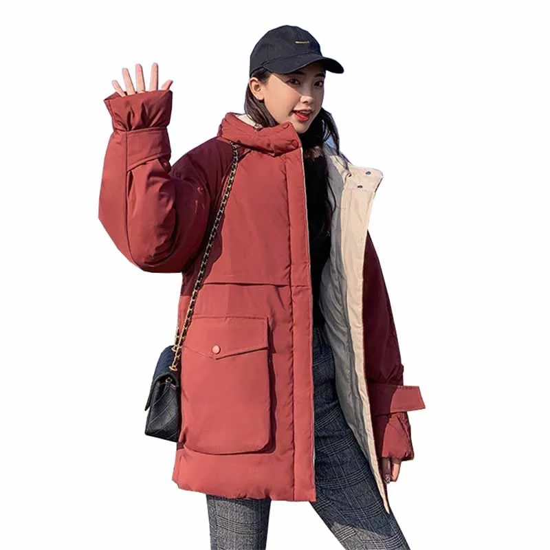 Winter parkas women large size Loose cotton-padded jacket hooded students outerwear short down cotton jackets big pocket G442 | Женская