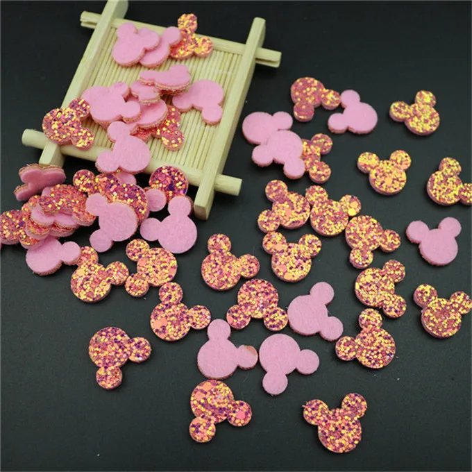 Mouse rose red 100 шт. блестящие звезды/Сердце/Цветы милые нашивки Аппликация DIY Ремесло Скрапбукинг Декор детские головные уборы аксессуары мягкий блестками - Цвет: Mouse rose red