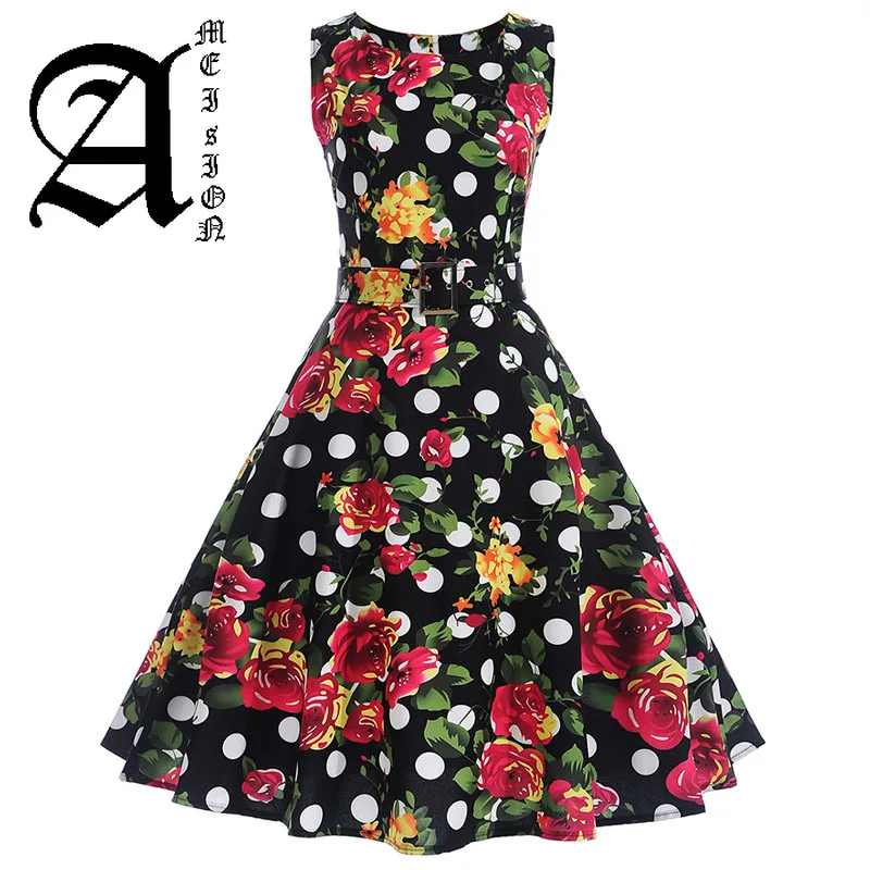Vestidos винтажное платье летние цветочные принты без рукавов вечерние платья 50s 60s