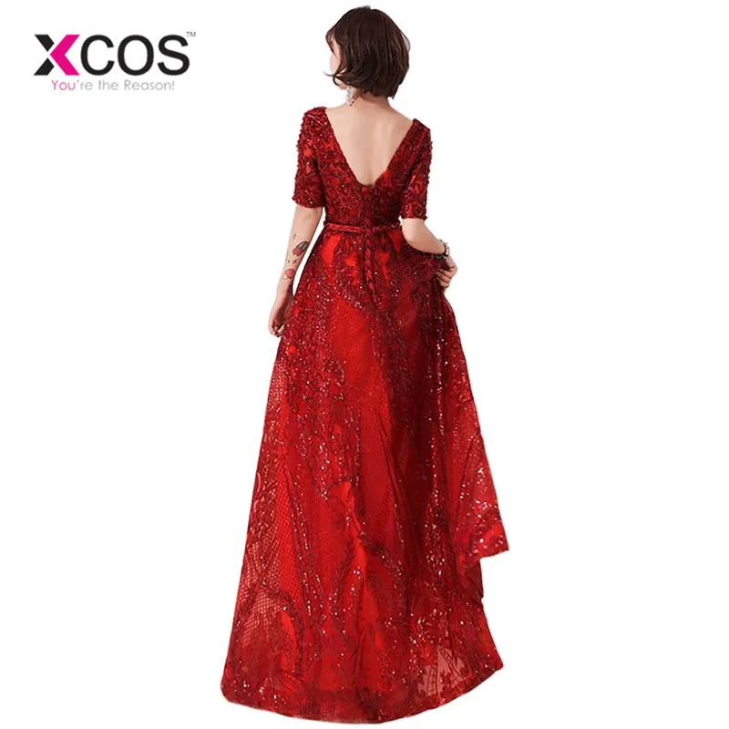 XCOS Элегантный vestido длинная Аппликация из бисера длинное ТРАПЕЦИЕВИДНОЕ ПЛАТЬЕ