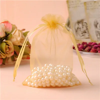 Gold Bolsas de regalo, сумки из органзы, 15x20 см, 100 шт, organizador de joyas, свадебные украшения, Подарочная сумка с логотипом на заказ - Цвет: Gold