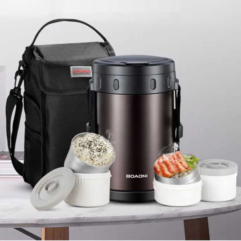 BOAONI 2.2L термос Еда Коробки для обедов вакуумной изоляцией из нержавеющей стали