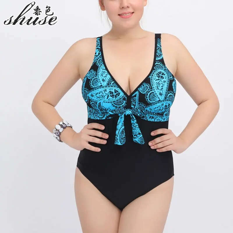 Женские One Pieces Купальники больших Размеры Пинта Цветочный Лоскутная высокой