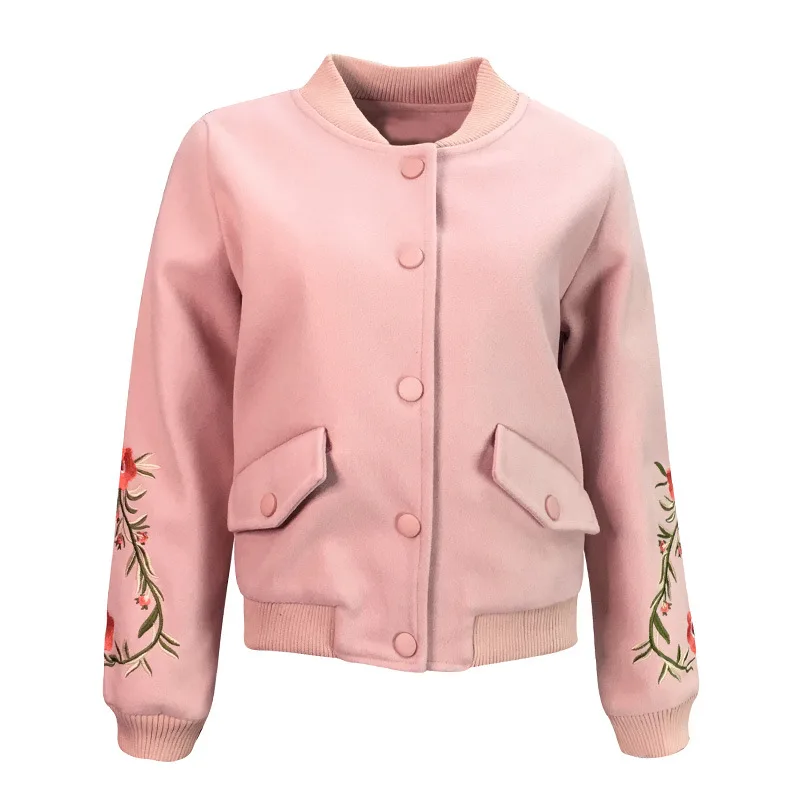 Sweet O-neck Short Wool Coat Covered Botton Blend and Jacket Embroidery Solid Women Coats Autumn Winter | Женская одежда