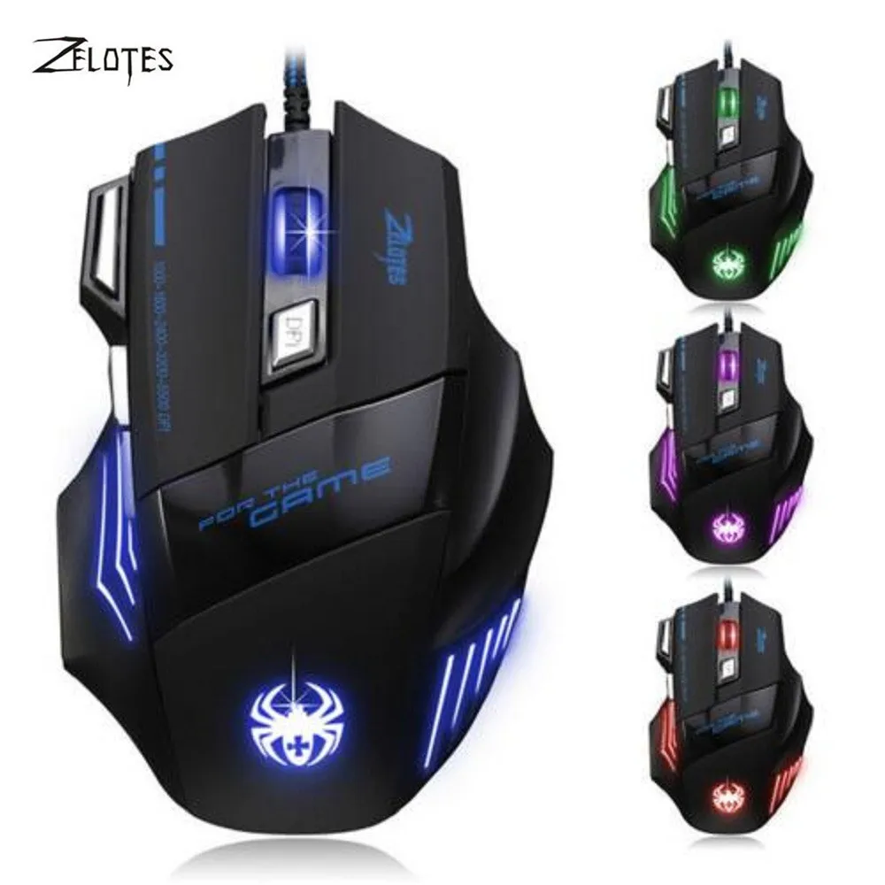 ZELOTES T80 игровая мышь с подсветкой 7200 dpi 7 кнопочная геймерская многоцветная