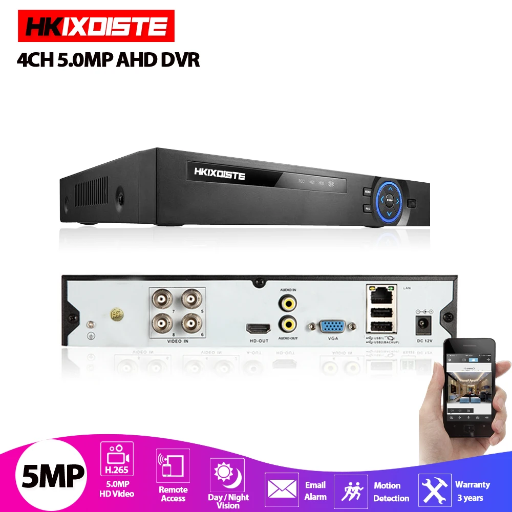 

H265+ HKIXDISTE 5MP 4MP 4CH 4 Channel 5 in 1 XMEYE Hybrid WIFI TVi CVI NVR AHD CCTV DVR Surveillance Video Recoder