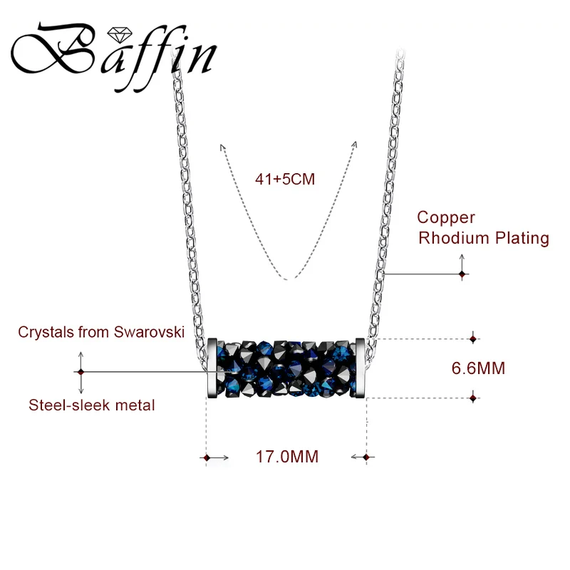 BAFFIN Изящные камни труба кулон ожерелье колье синие кристаллы от Swarovski для женщин Свадебный праздник серебряный цвет DIY ювелирные изделия