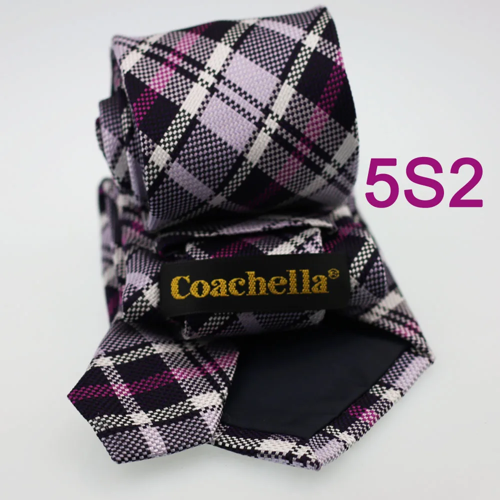 Мужской галстук Coachella из 100% чистого шелка черный с белыми розовыми сетками тканый