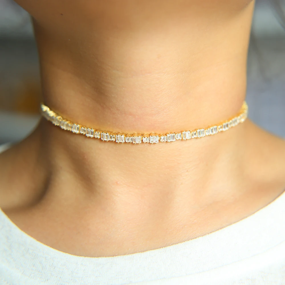 

Full cubic zirconia elegance luxury choker necklace rectangle cz link chain high quality women fashion jewelry
