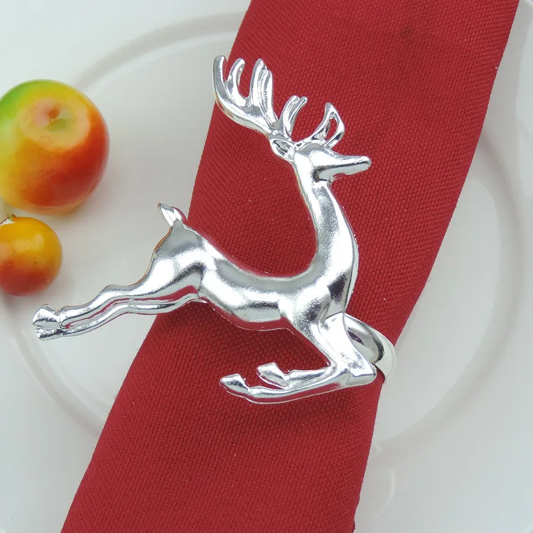 

12pcs/lot Christmas deer napkin rings Silver Gold Alloy napkin buckle napkin buckle hotel wedding party table decoration ME 038