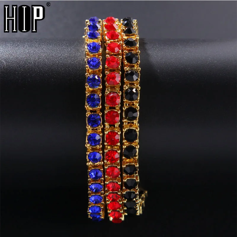 Хип-хоп 1Row Bling CZ Iced Out Стразы браслет из Кубического циркония теннисные цепи браслеты для женщин мужские ювелирные изделия синий красный черный