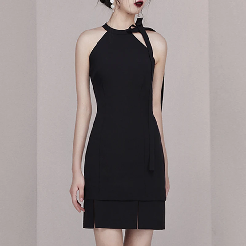 Женское платье миди с лямкой на шее и открытой спиной без рукавов|Женские платья|