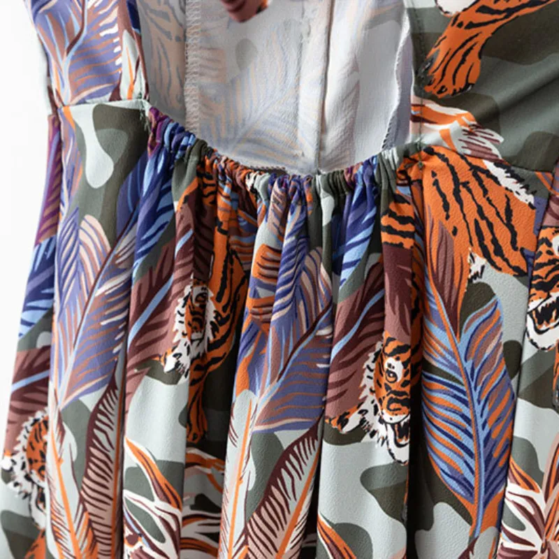 NSZ Для женщин печати платье-майка без рукавов с бантом открытой спиной украшением