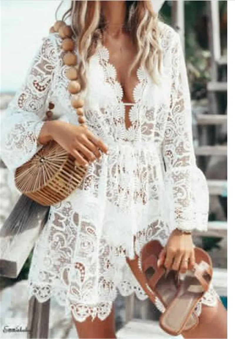 

Women Summer Beach Lace Dress Hollow Out Dress